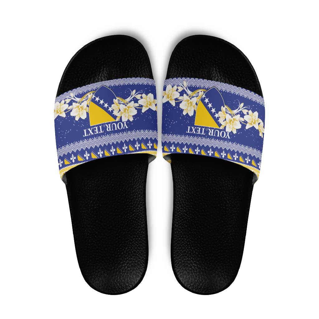 Personalized Bosnia and Herzegovina Christmas Slide Sandals Coat Of Arms Srecan Bozic - Wonder Print Shop