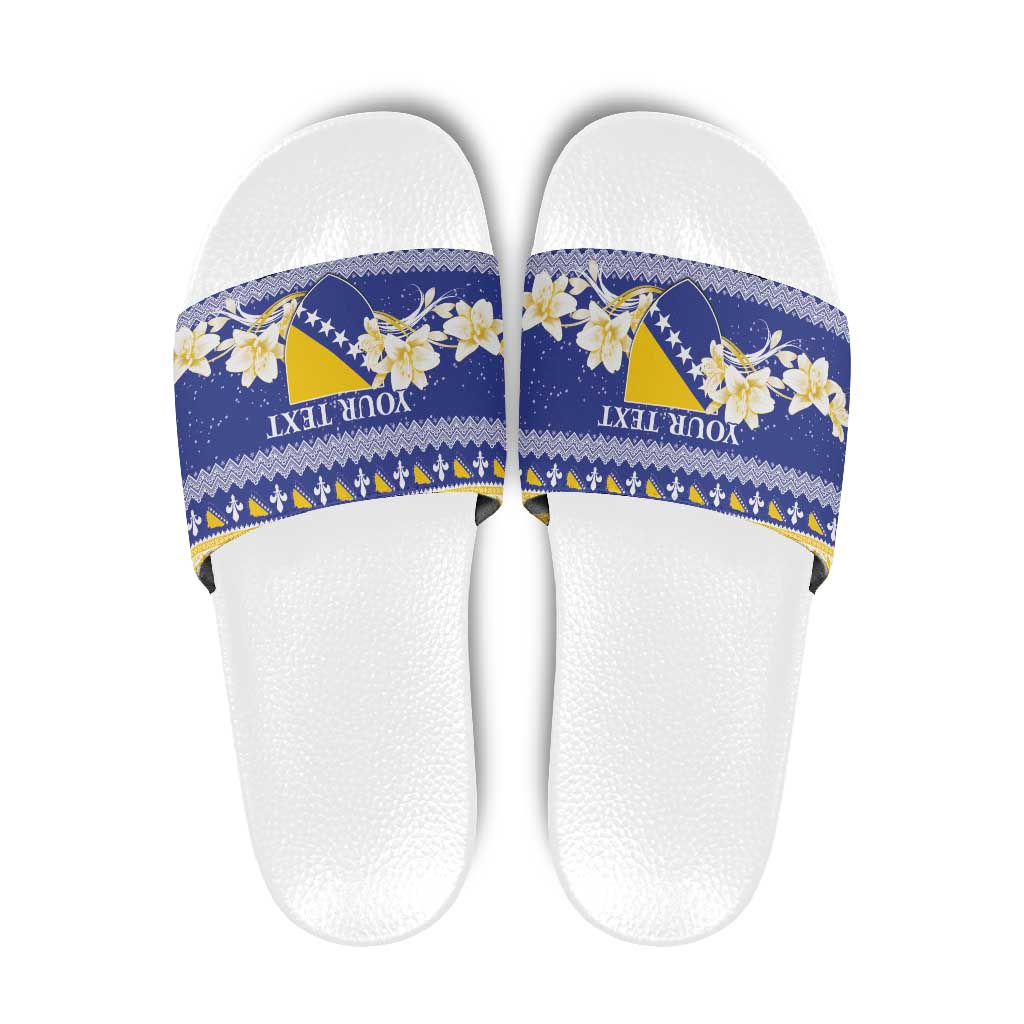Personalized Bosnia and Herzegovina Christmas Slide Sandals Coat Of Arms Srecan Bozic - Wonder Print Shop