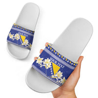 Personalized Bosnia and Herzegovina Christmas Slide Sandals Coat Of Arms Srecan Bozic - Wonder Print Shop
