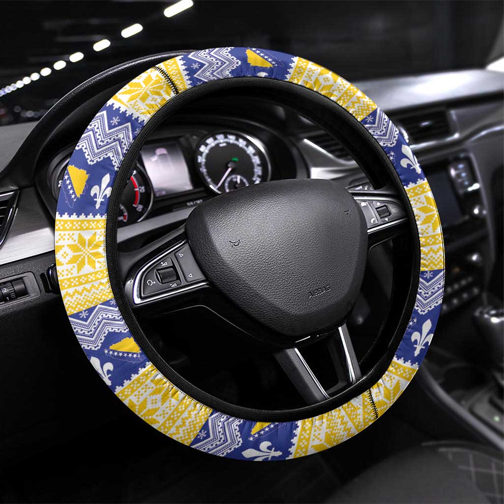 Bosnia and Herzegovina Christmas Steering Wheel Cover Coat Of Arms Srecan Bozic - Wonder Print Shop