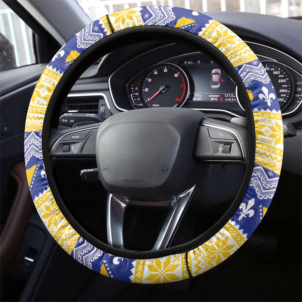 Bosnia and Herzegovina Christmas Steering Wheel Cover Coat Of Arms Srecan Bozic - Wonder Print Shop