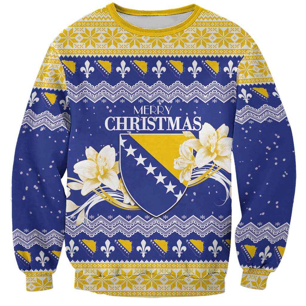 Personalized Bosnia and Herzegovina Christmas Sweatshirt Coat Of Arms Srecan Bozic - Wonder Print Shop