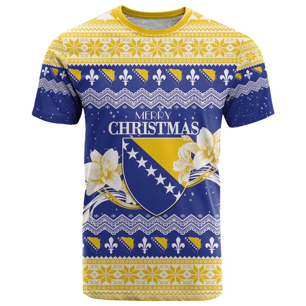 Personalized Bosnia and Herzegovina Christmas T Shirt Coat Of Arms Srecan Bozic - Wonder Print Shop