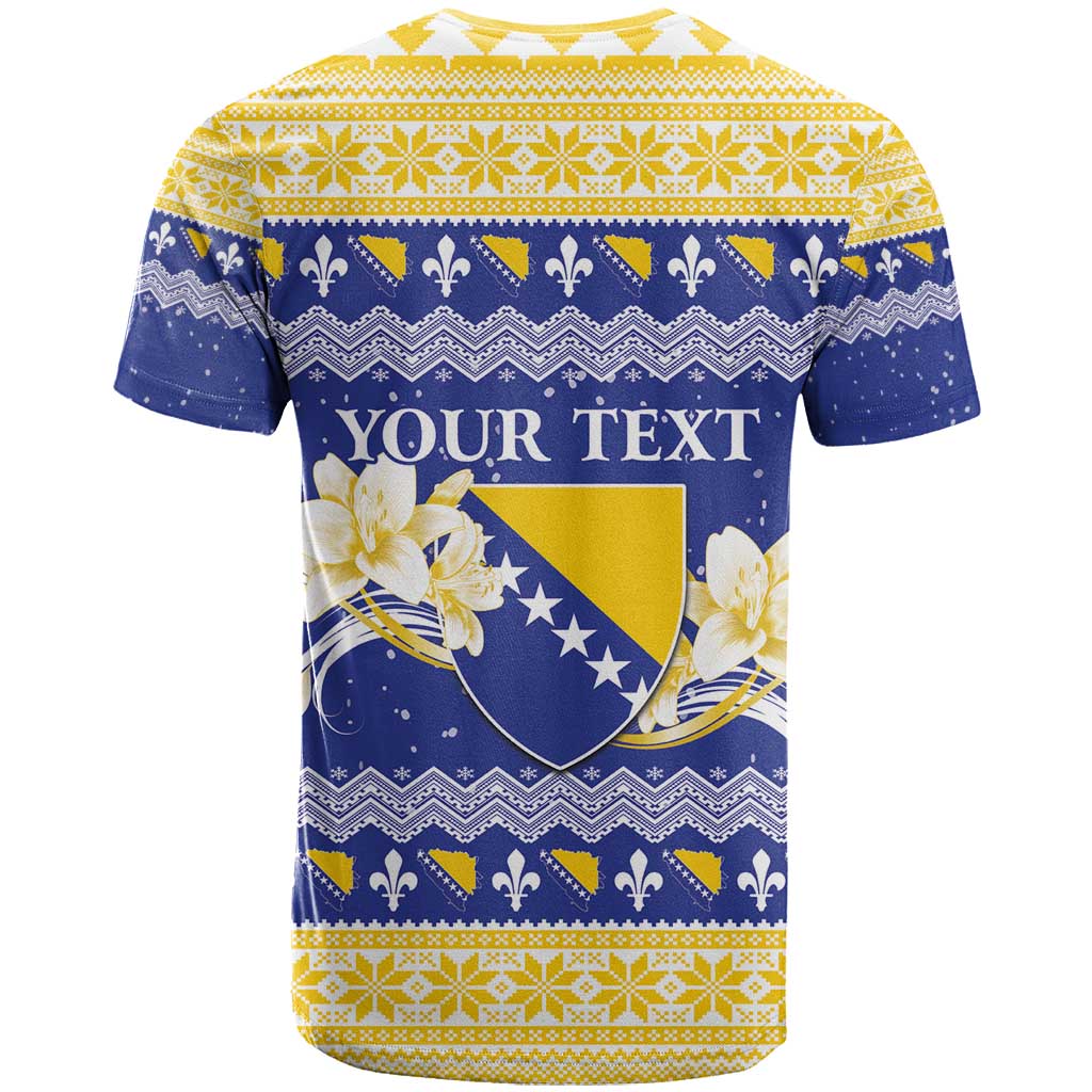 Personalized Bosnia and Herzegovina Christmas T Shirt Coat Of Arms Srecan Bozic - Wonder Print Shop
