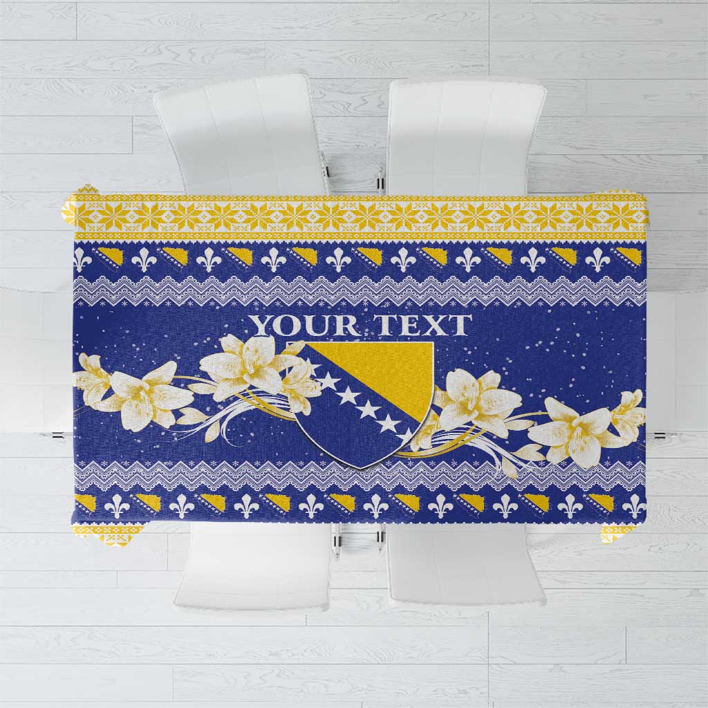 Personalized Bosnia and Herzegovina Christmas Tablecloth Coat Of Arms Srecan Bozic - Wonder Print Shop