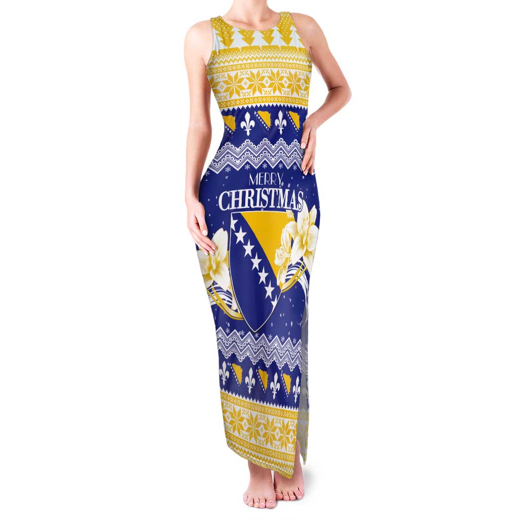 Personalized Bosnia and Herzegovina Christmas Tank Maxi Dress Coat Of Arms Srecan Bozic - Wonder Print Shop