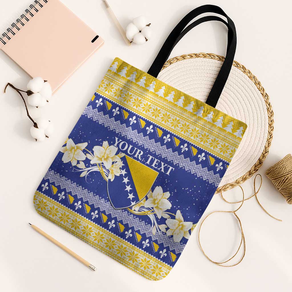 Personalized Bosnia and Herzegovina Christmas Tote Bag Coat Of Arms Srecan Bozic - Wonder Print Shop