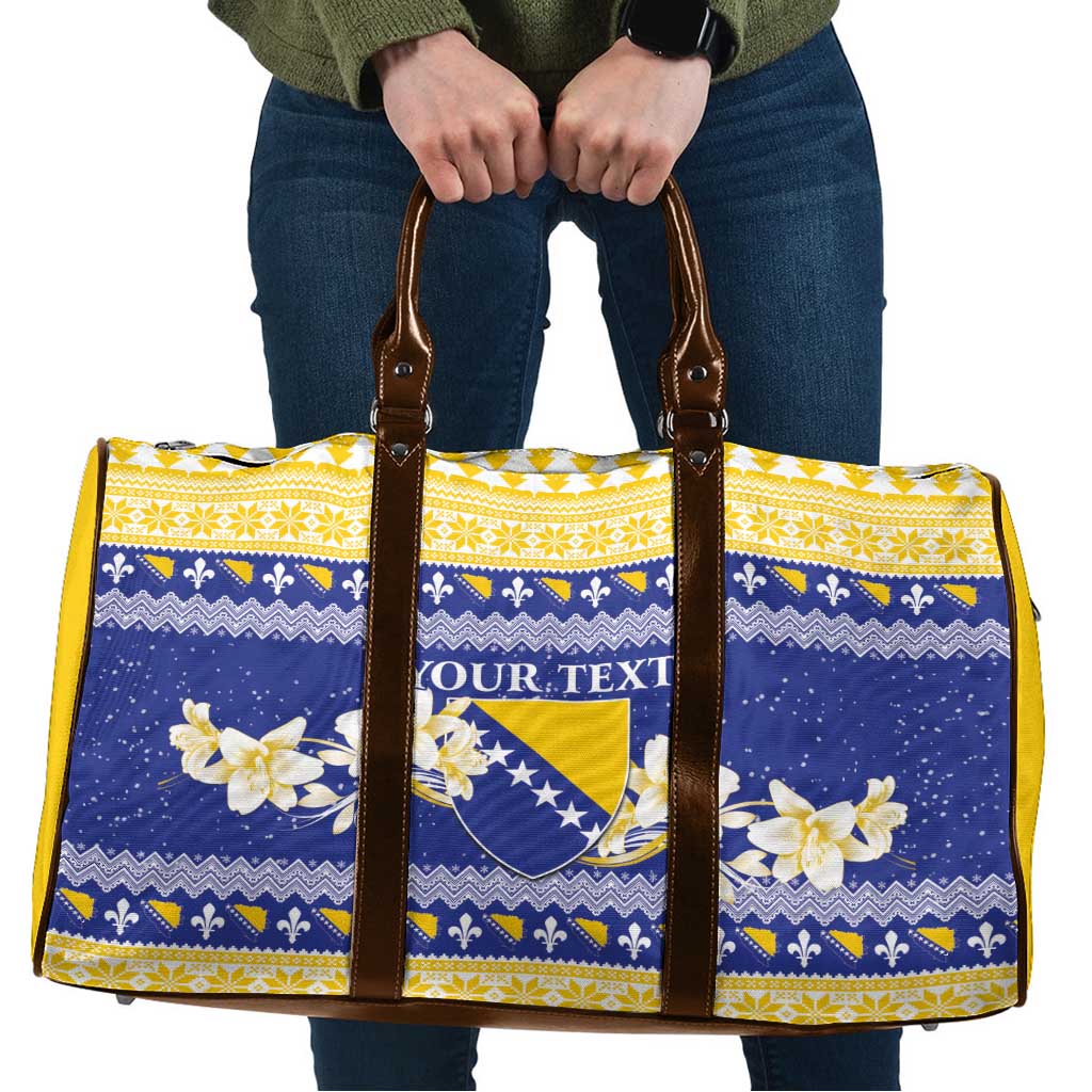 Personalized Bosnia and Herzegovina Christmas Travel Bag Coat Of Arms Srecan Bozic - Wonder Print Shop