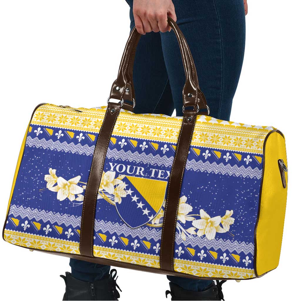 Personalized Bosnia and Herzegovina Christmas Travel Bag Coat Of Arms Srecan Bozic - Wonder Print Shop