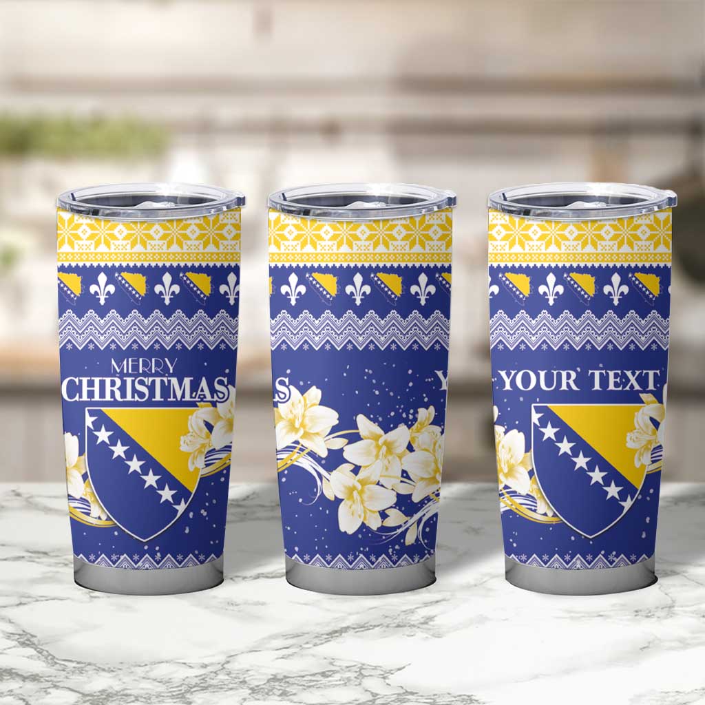 Personalized Bosnia and Herzegovina Christmas Tumbler Cup Coat Of Arms Srecan Bozic - Wonder Print Shop