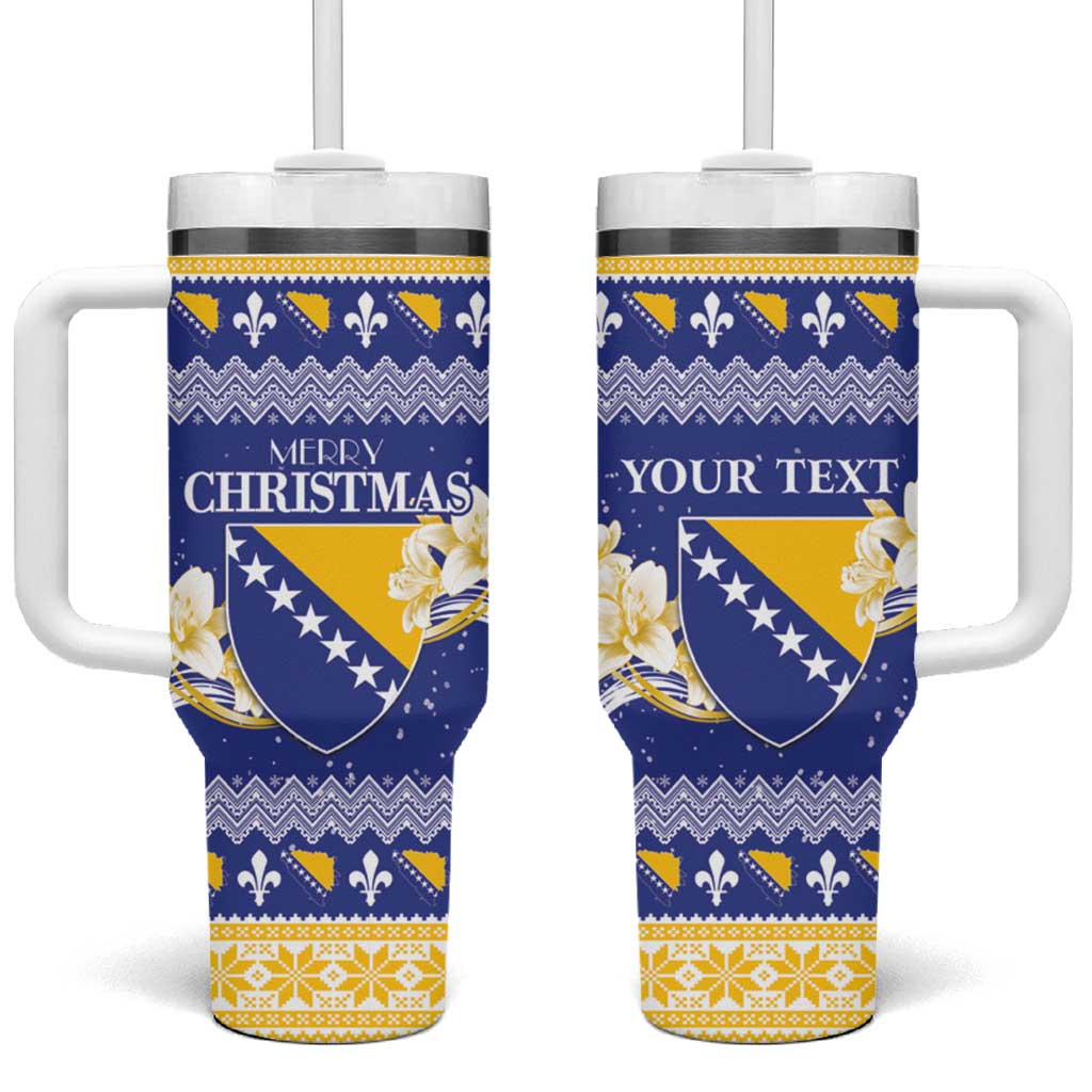 Personalized Bosnia and Herzegovina Christmas Tumbler With Handle Coat Of Arms Srecan Bozic - Wonder Print Shop
