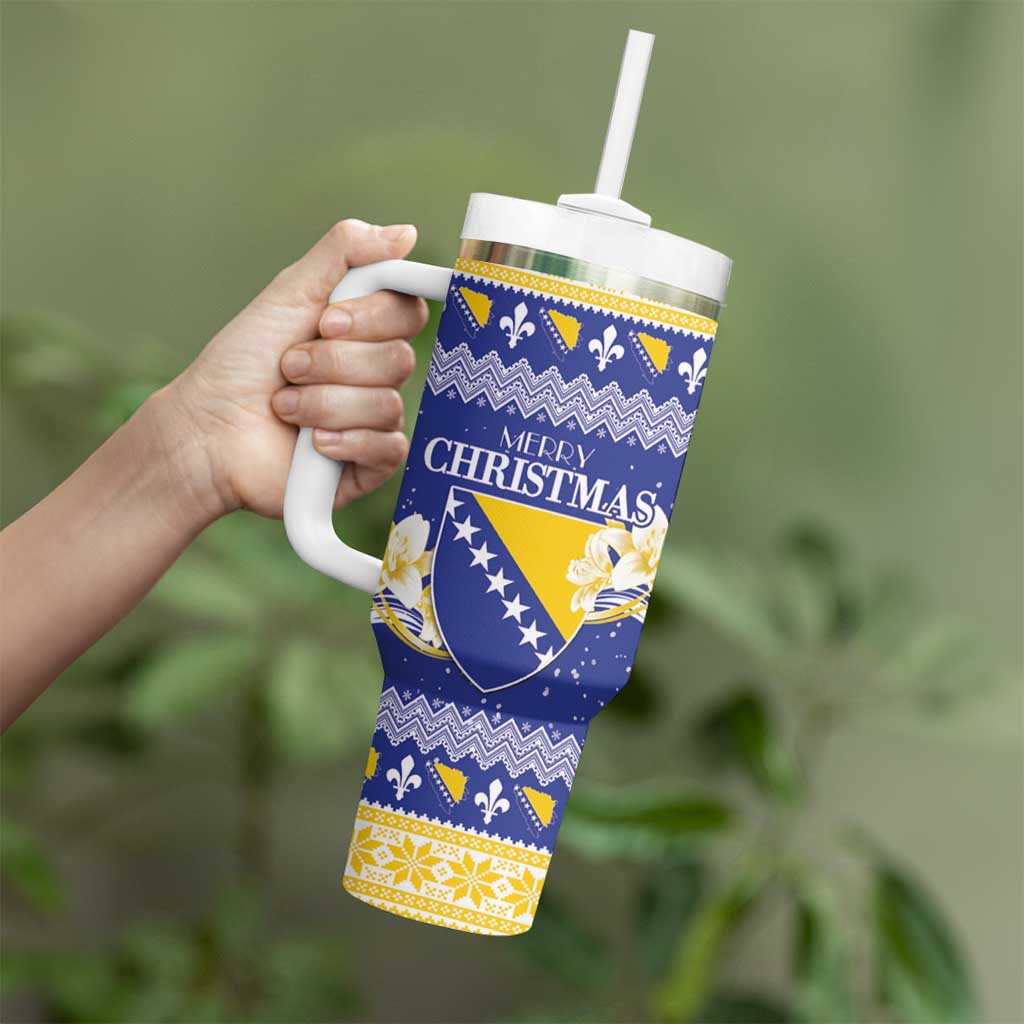 Personalized Bosnia and Herzegovina Christmas Tumbler With Handle Coat Of Arms Srecan Bozic - Wonder Print Shop