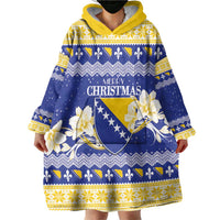 Personalized Bosnia and Herzegovina Christmas Wearable Blanket Hoodie Coat Of Arms Srecan Bozic - Wonder Print Shop