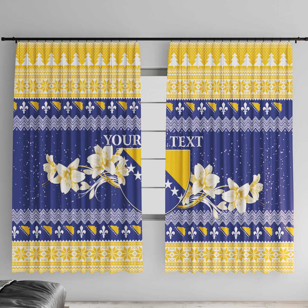 Personalized Bosnia and Herzegovina Christmas Window Curtain Coat Of Arms Srecan Bozic - Wonder Print Shop