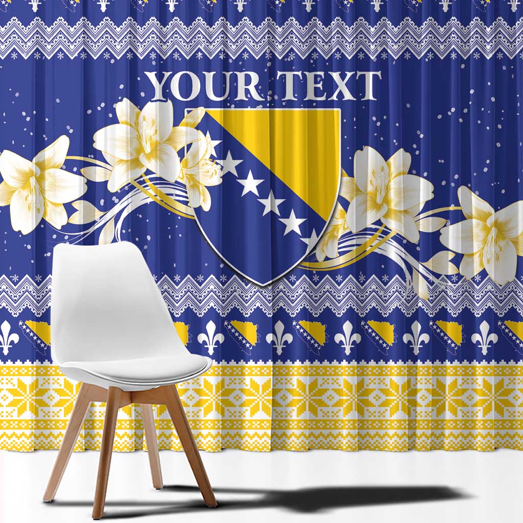 Personalized Bosnia and Herzegovina Christmas Window Curtain Coat Of Arms Srecan Bozic - Wonder Print Shop