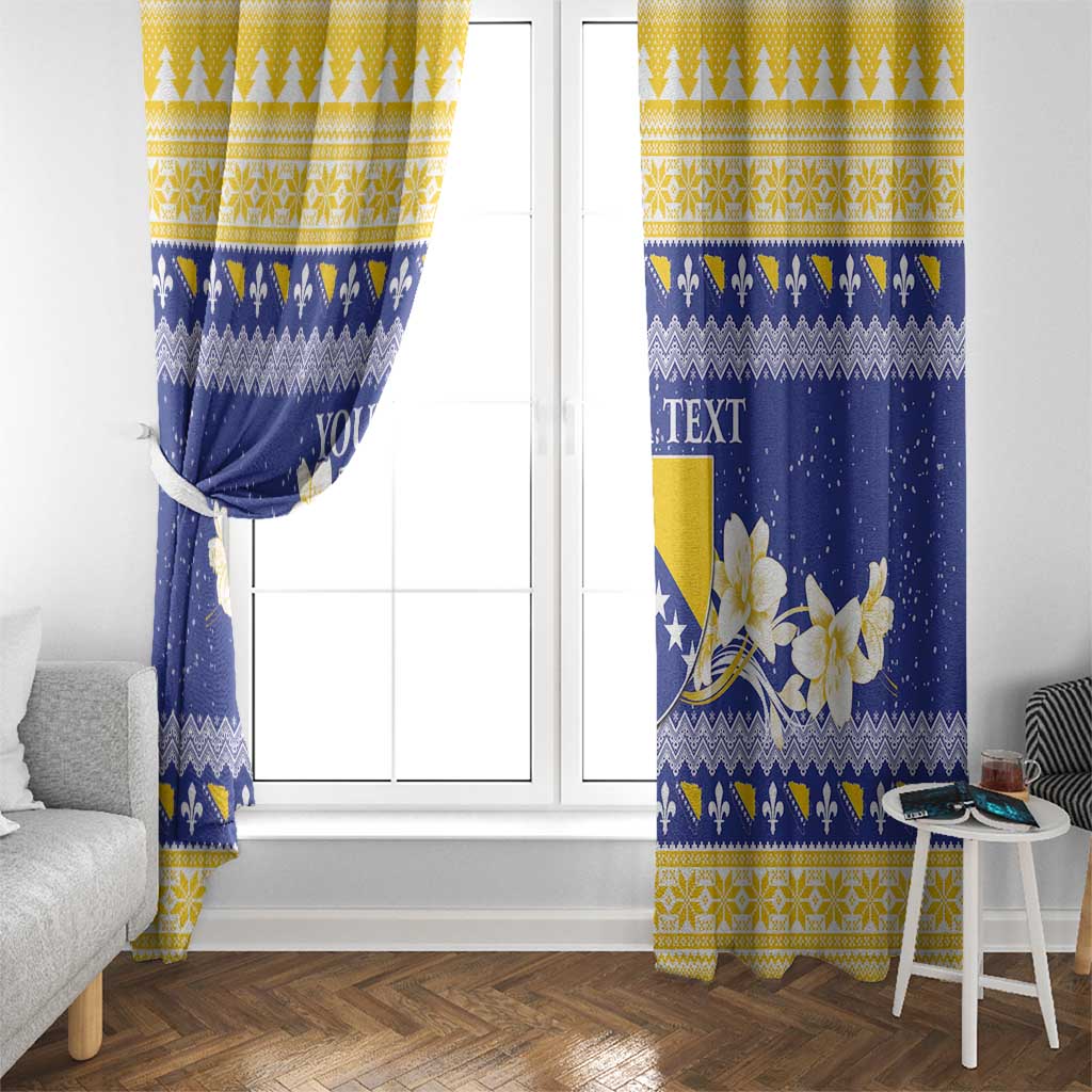 Personalized Bosnia and Herzegovina Christmas Window Curtain Coat Of Arms Srecan Bozic - Wonder Print Shop
