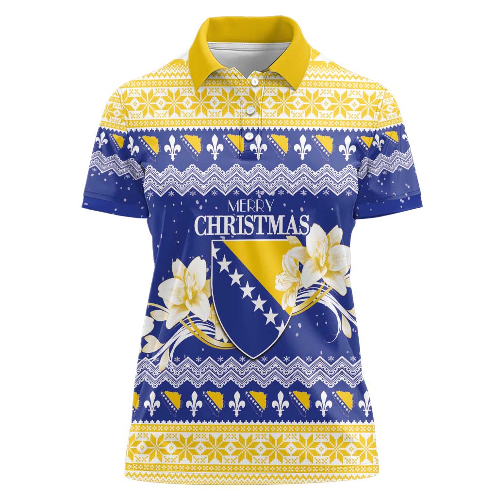 Personalized Bosnia and Herzegovina Christmas Women Polo Shirt Coat Of Arms Srecan Bozic - Wonder Print Shop