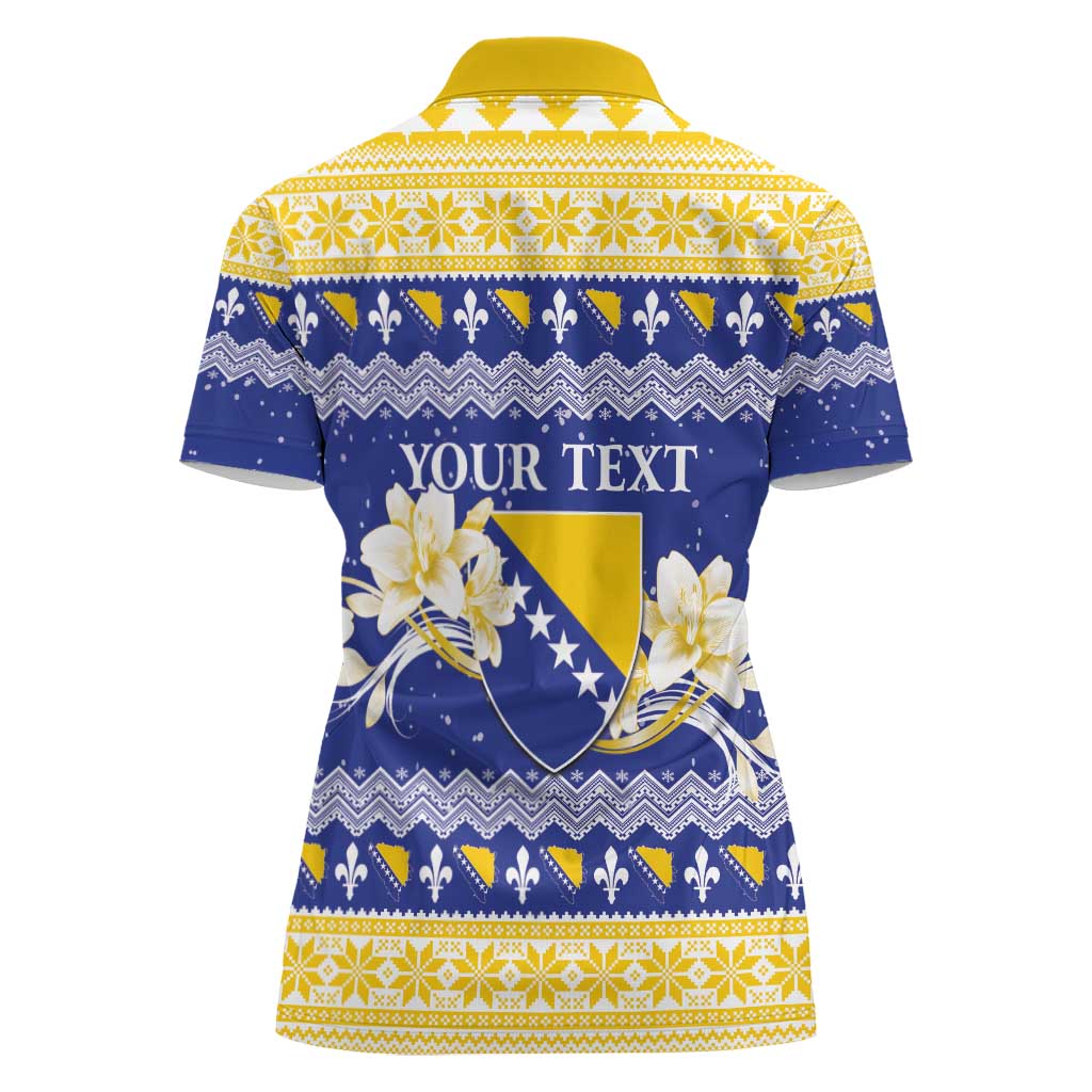 Personalized Bosnia and Herzegovina Christmas Women Polo Shirt Coat Of Arms Srecan Bozic - Wonder Print Shop