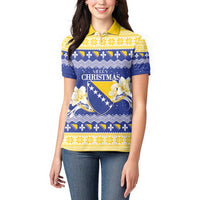Personalized Bosnia and Herzegovina Christmas Women Polo Shirt Coat Of Arms Srecan Bozic - Wonder Print Shop