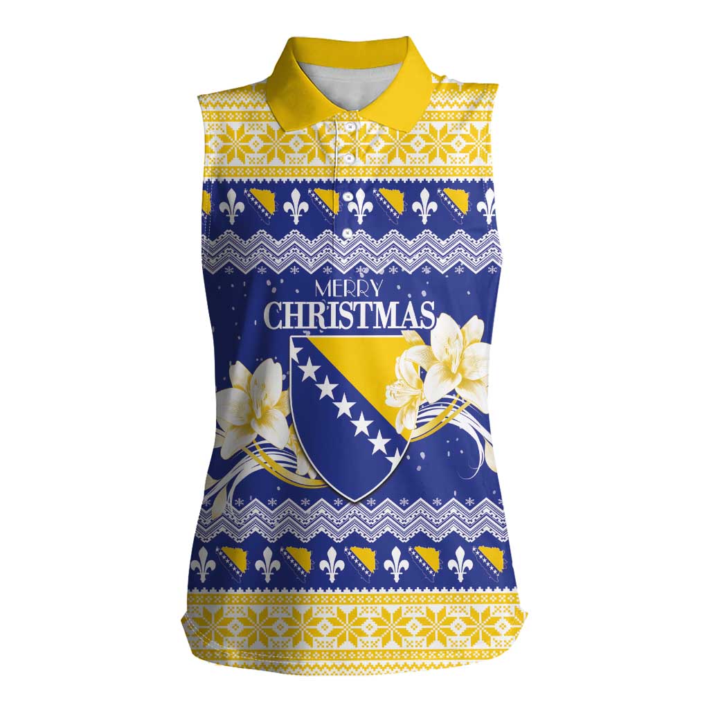 Personalized Bosnia and Herzegovina Christmas Women Sleeveless Polo Shirt Coat Of Arms Srecan Bozic - Wonder Print Shop