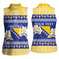 Personalized Bosnia and Herzegovina Christmas Women Sleeveless Polo Shirt Coat Of Arms Srecan Bozic - Wonder Print Shop