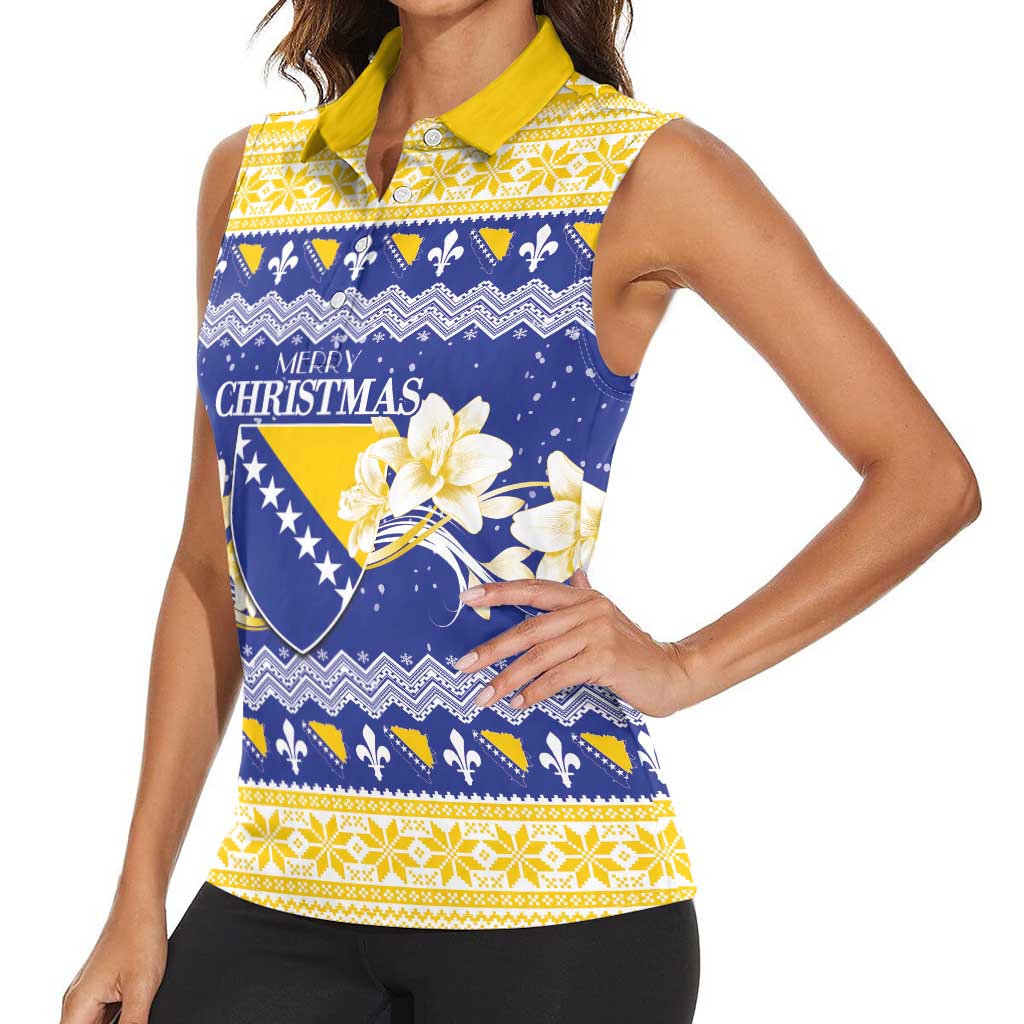 Personalized Bosnia and Herzegovina Christmas Women Sleeveless Polo Shirt Coat Of Arms Srecan Bozic - Wonder Print Shop