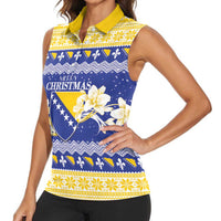 Personalized Bosnia and Herzegovina Christmas Women Sleeveless Polo Shirt Coat Of Arms Srecan Bozic - Wonder Print Shop