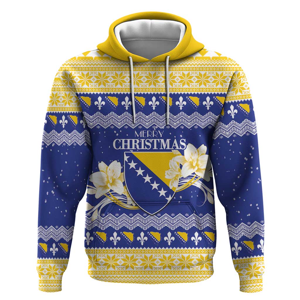 Personalized Bosnia and Herzegovina Christmas Zip Hoodie Coat Of Arms Srecan Bozic - Wonder Print Shop