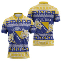 Personalized Bosnia and Herzegovina Christmas Zipper Polo Shirt Coat Of Arms Srecan Bozic - Wonder Print Shop