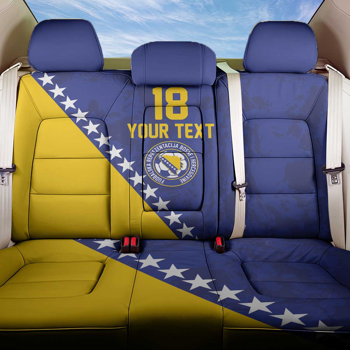Custom Bosnia and Herzegovina Football Back Car Seat Cover Go Champion Sporty Style - Wonder Print Shop