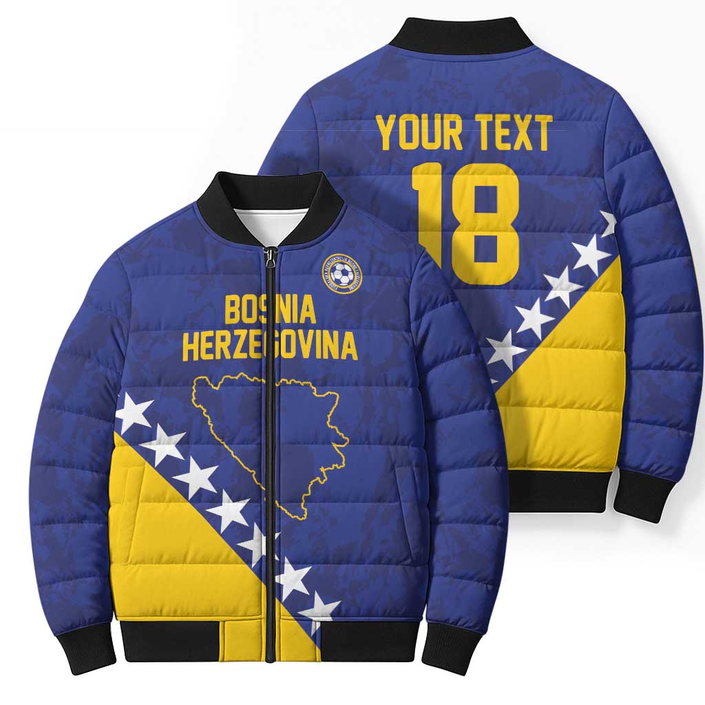 Custom Bosnia and Herzegovina Football Bomber Puffer Jacket Go Champion Sporty Style - Wonder Print Shop