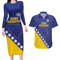 Custom Bosnia and Herzegovina Football Couples Matching Long Sleeve Bodycon Dress and Hawaiian Shirt Go Champion Sporty Style - Wonder Print Shop