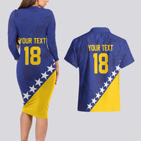 Custom Bosnia and Herzegovina Football Couples Matching Long Sleeve Bodycon Dress and Hawaiian Shirt Go Champion Sporty Style - Wonder Print Shop