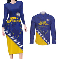 Custom Bosnia and Herzegovina Football Couples Matching Long Sleeve Bodycon Dress and Long Sleeve Button Shirt Go Champion Sporty Style - Wonder Print Shop