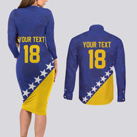 Custom Bosnia and Herzegovina Football Couples Matching Long Sleeve Bodycon Dress and Long Sleeve Button Shirt Go Champion Sporty Style - Wonder Print Shop