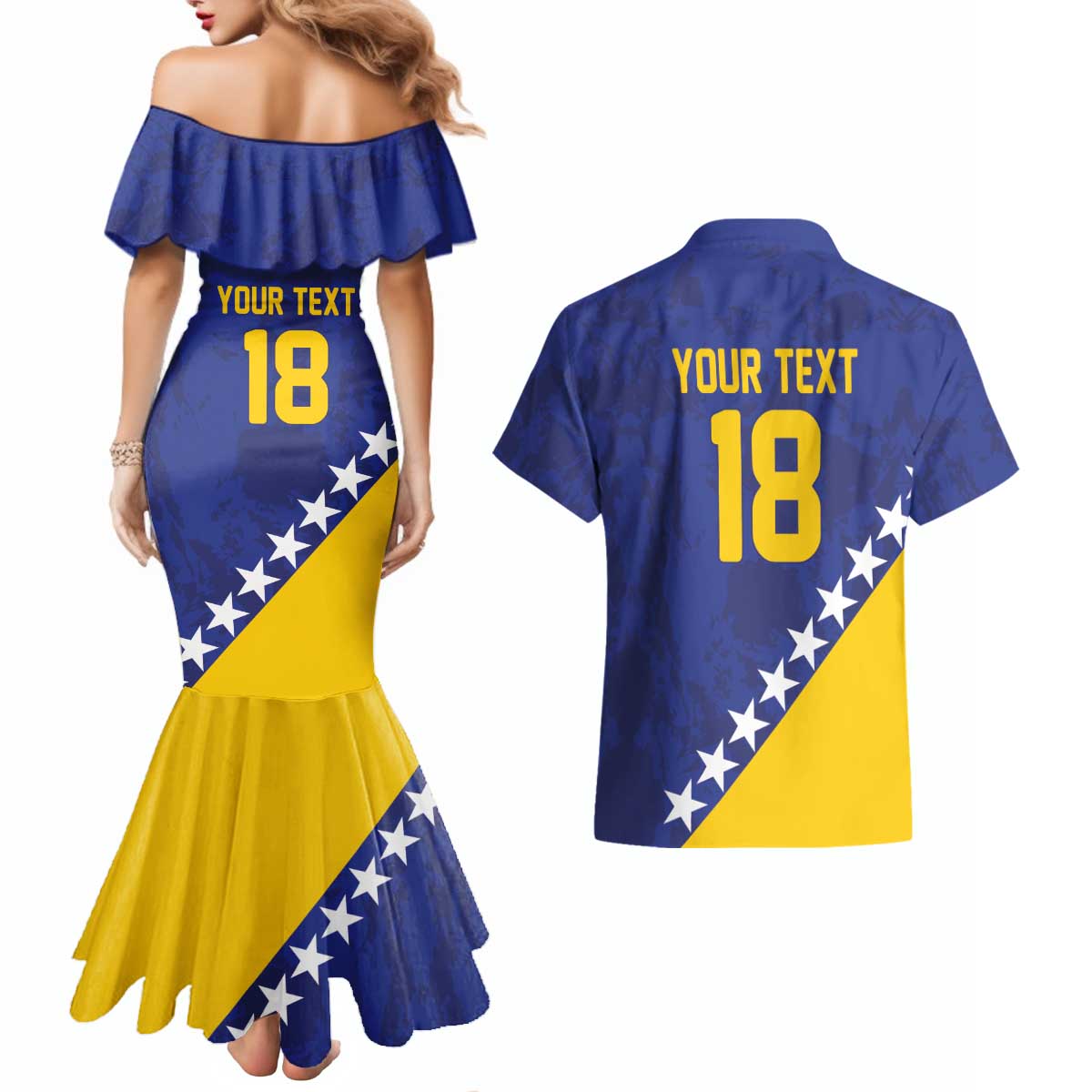 Custom Bosnia and Herzegovina Football Couples Matching Mermaid Dress and Hawaiian Shirt Go Champion Sporty Style - Wonder Print Shop