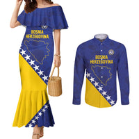 Custom Bosnia and Herzegovina Football Couples Matching Mermaid Dress and Long Sleeve Button Shirt Go Champion Sporty Style - Wonder Print Shop