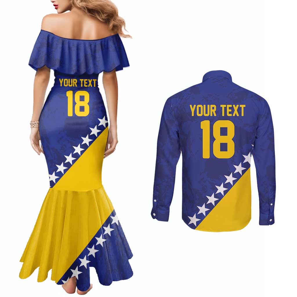 Custom Bosnia and Herzegovina Football Couples Matching Mermaid Dress and Long Sleeve Button Shirt Go Champion Sporty Style - Wonder Print Shop
