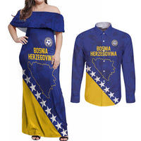 Custom Bosnia and Herzegovina Football Couples Matching Off Shoulder Maxi Dress and Long Sleeve Button Shirt Go Champion Sporty Style - Wonder Print Shop