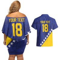 Custom Bosnia and Herzegovina Football Couples Matching Off Shoulder Short Dress and Hawaiian Shirt Go Champion Sporty Style - Wonder Print Shop