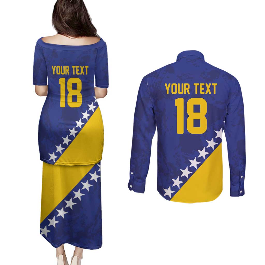 Custom Bosnia and Herzegovina Football Couples Matching Puletasi and Long Sleeve Button Shirt Go Champion Sporty Style - Wonder Print Shop