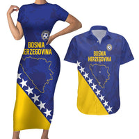 Custom Bosnia and Herzegovina Football Couples Matching Short Sleeve Bodycon Dress and Hawaiian Shirt Go Champion Sporty Style - Wonder Print Shop