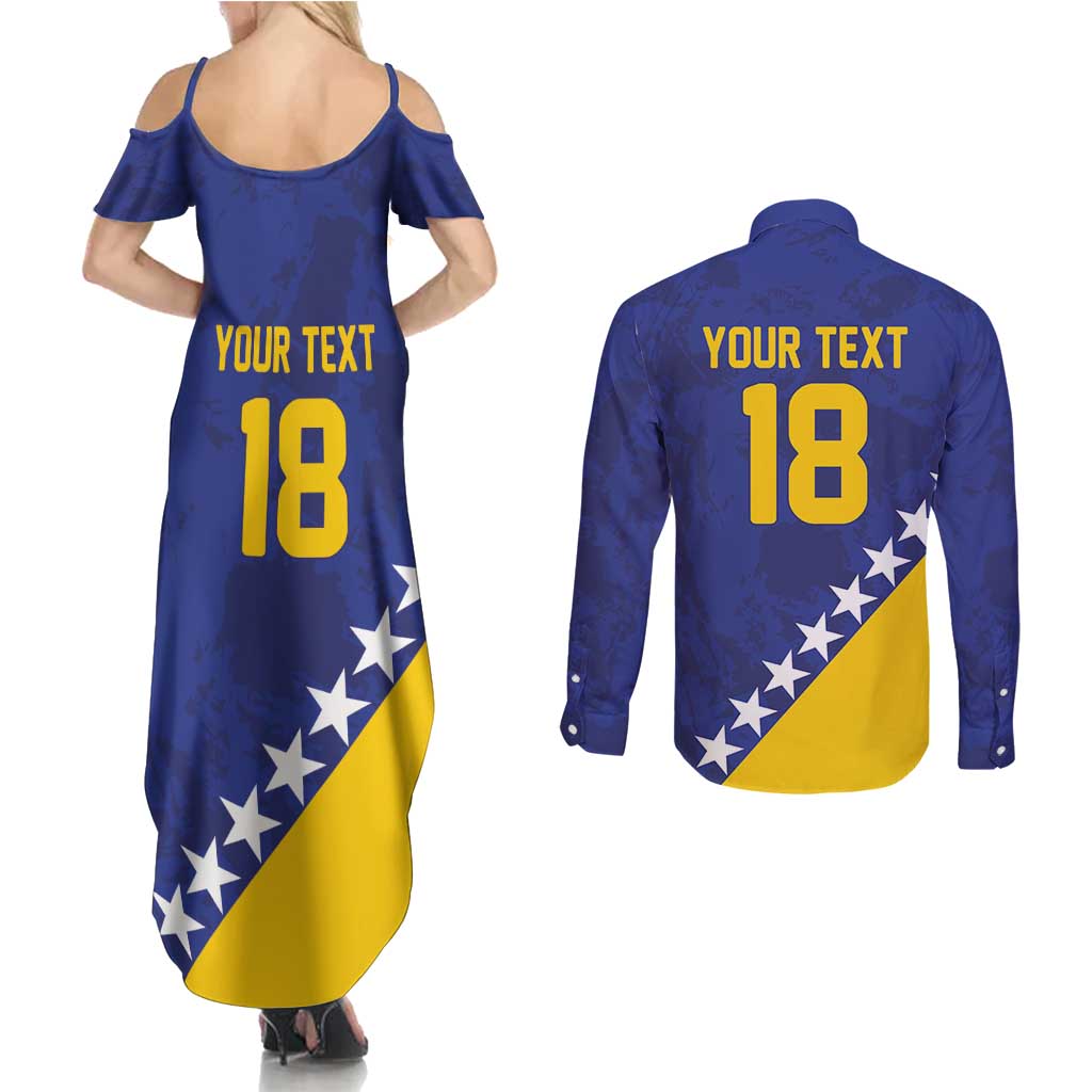 Custom Bosnia and Herzegovina Football Couples Matching Summer Maxi Dress and Long Sleeve Button Shirt Go Champion Sporty Style - Wonder Print Shop