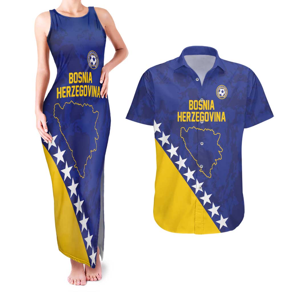 Custom Bosnia and Herzegovina Football Couples Matching Tank Maxi Dress and Hawaiian Shirt Go Champion Sporty Style - Wonder Print Shop