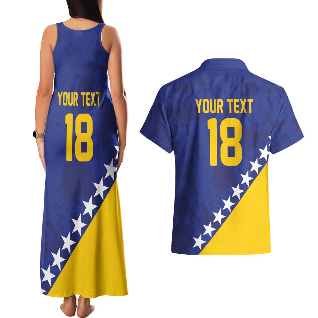 Custom Bosnia and Herzegovina Football Couples Matching Tank Maxi Dress and Hawaiian Shirt Go Champion Sporty Style - Wonder Print Shop