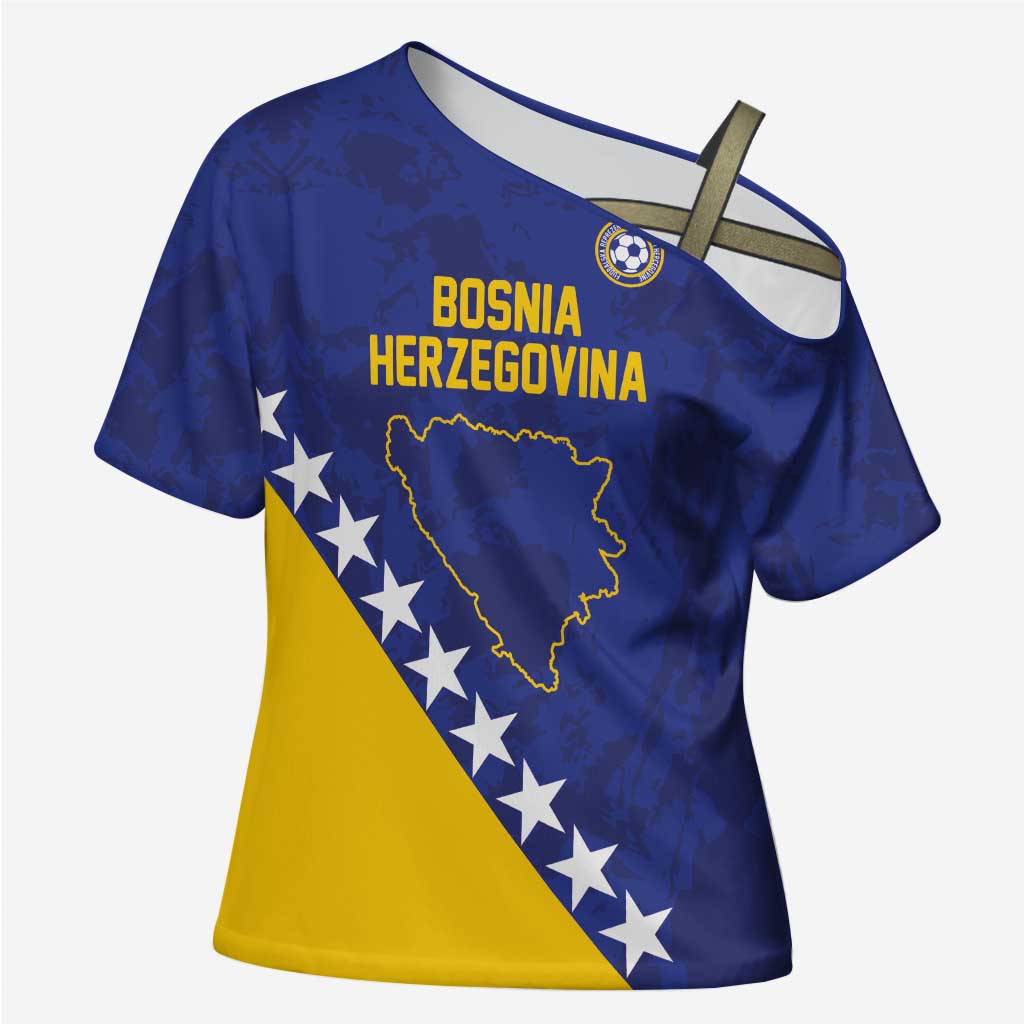 Custom Bosnia and Herzegovina Football Cross Shoulder Shirt Go Champion Sporty Style - Wonder Print Shop