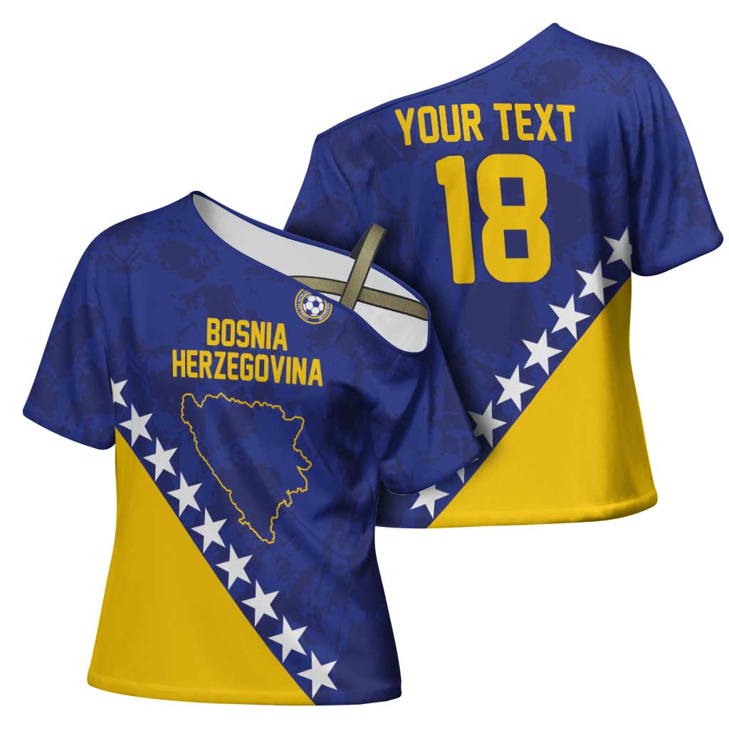 Custom Bosnia and Herzegovina Football Cross Shoulder Shirt Go Champion Sporty Style - Wonder Print Shop
