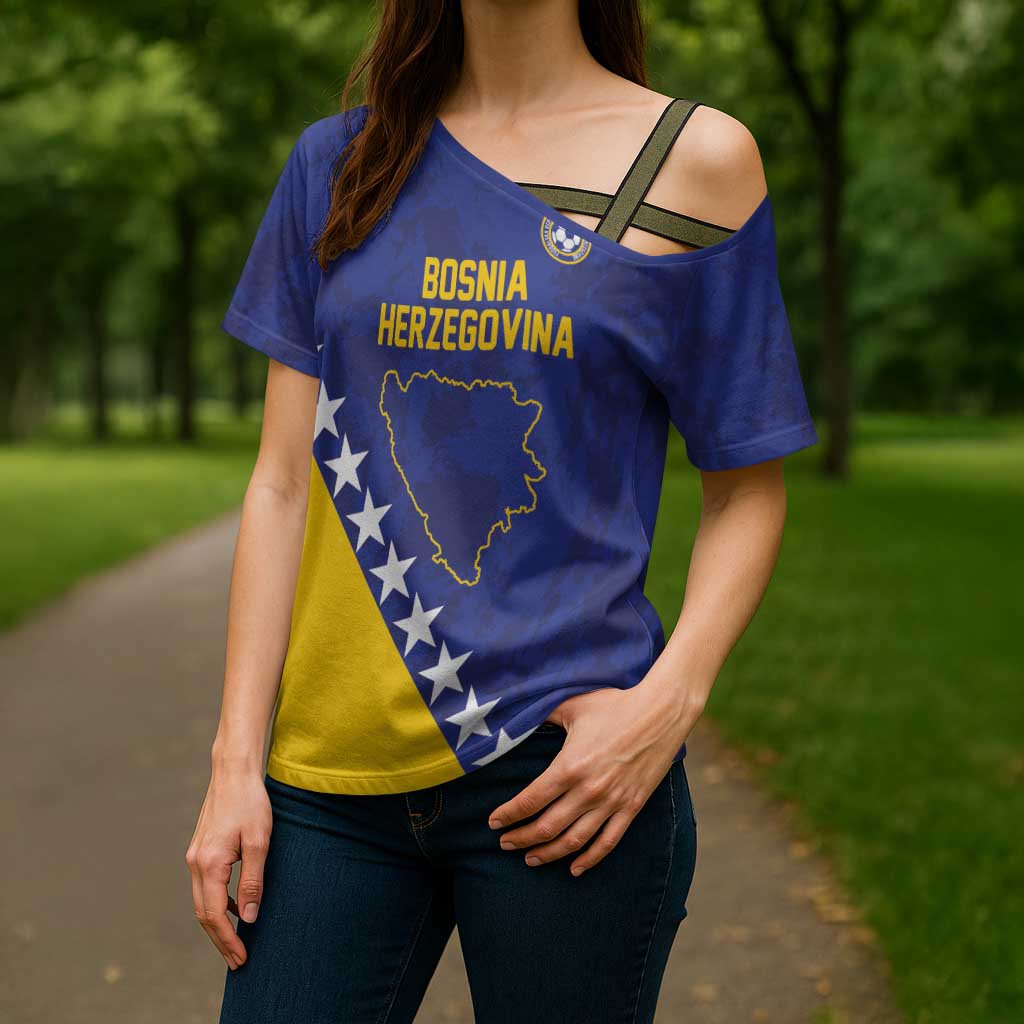 Custom Bosnia and Herzegovina Football Cross Shoulder Shirt Go Champion Sporty Style - Wonder Print Shop