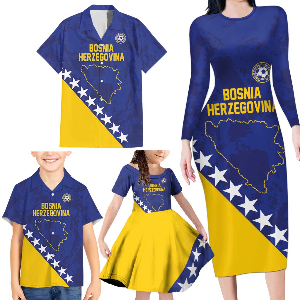 Custom Bosnia and Herzegovina Football Family Matching Long Sleeve Bodycon Dress and Hawaiian Shirt Go Champion Sporty Style - Wonder Print Shop