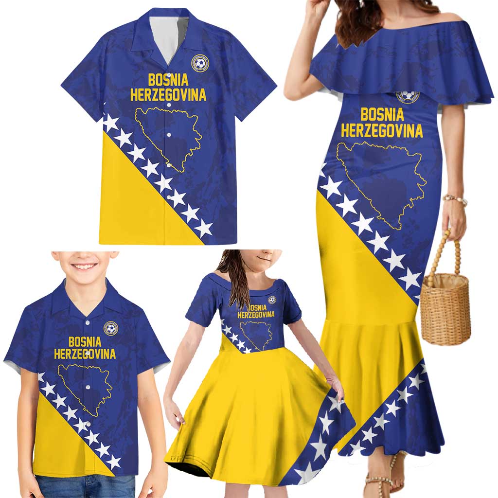Custom Bosnia and Herzegovina Football Family Matching Mermaid Dress and Hawaiian Shirt Go Champion Sporty Style - Wonder Print Shop